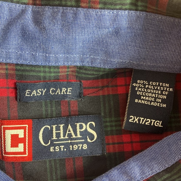 Mens EUC Vintage Chaps Plaid Button Down Shirt 2XT Blue Red Green - Picture 3 of 7